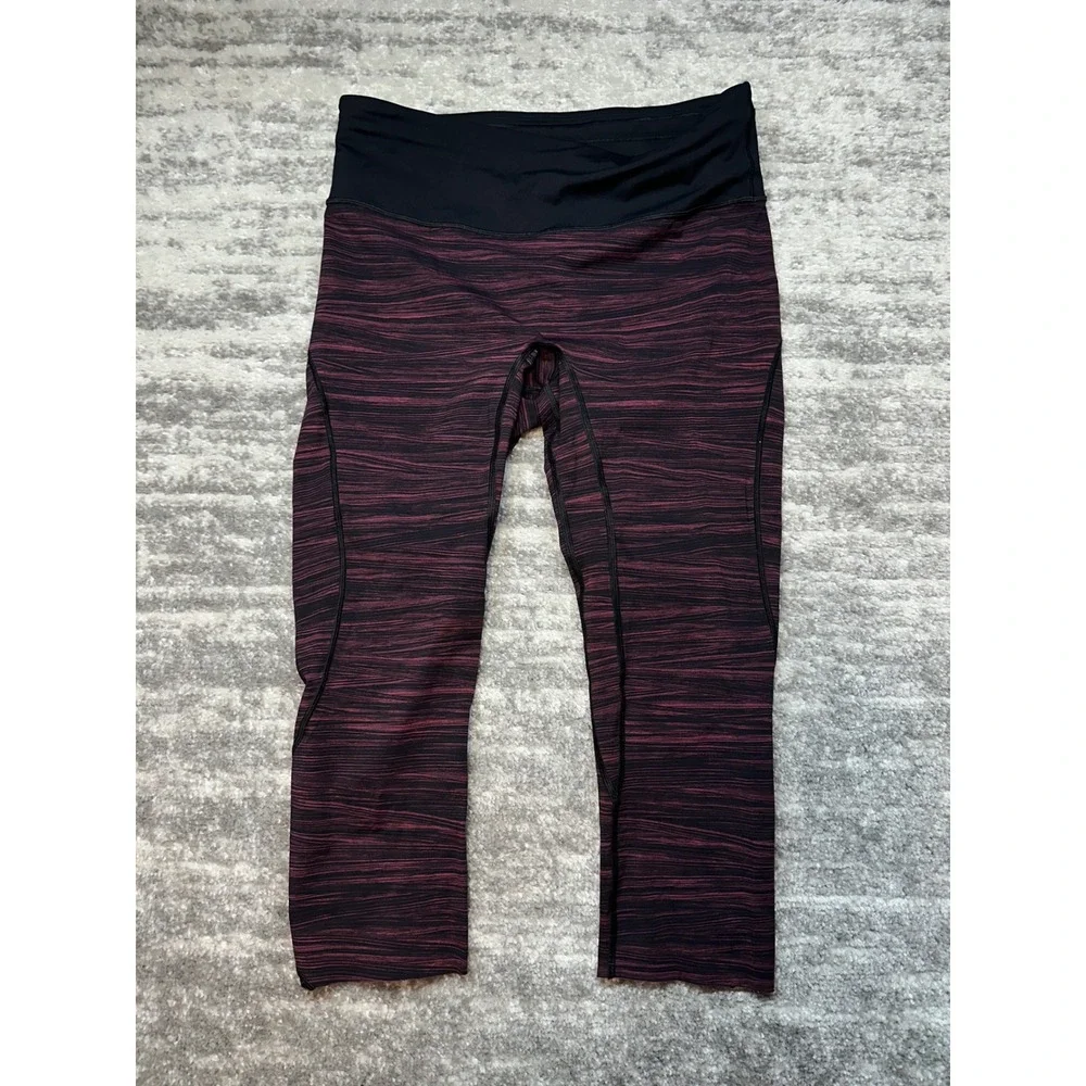 Lululemon Pace Rival Crop Women Size 10 Burgundy Black Space‎ Dye Leggings